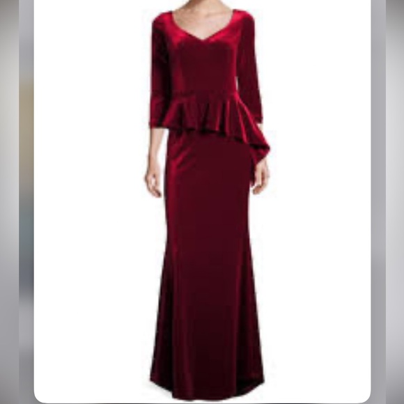 Rickie Freeman For Teri Jon 3/4 Sleeve Velvet Peplum Evening Gown